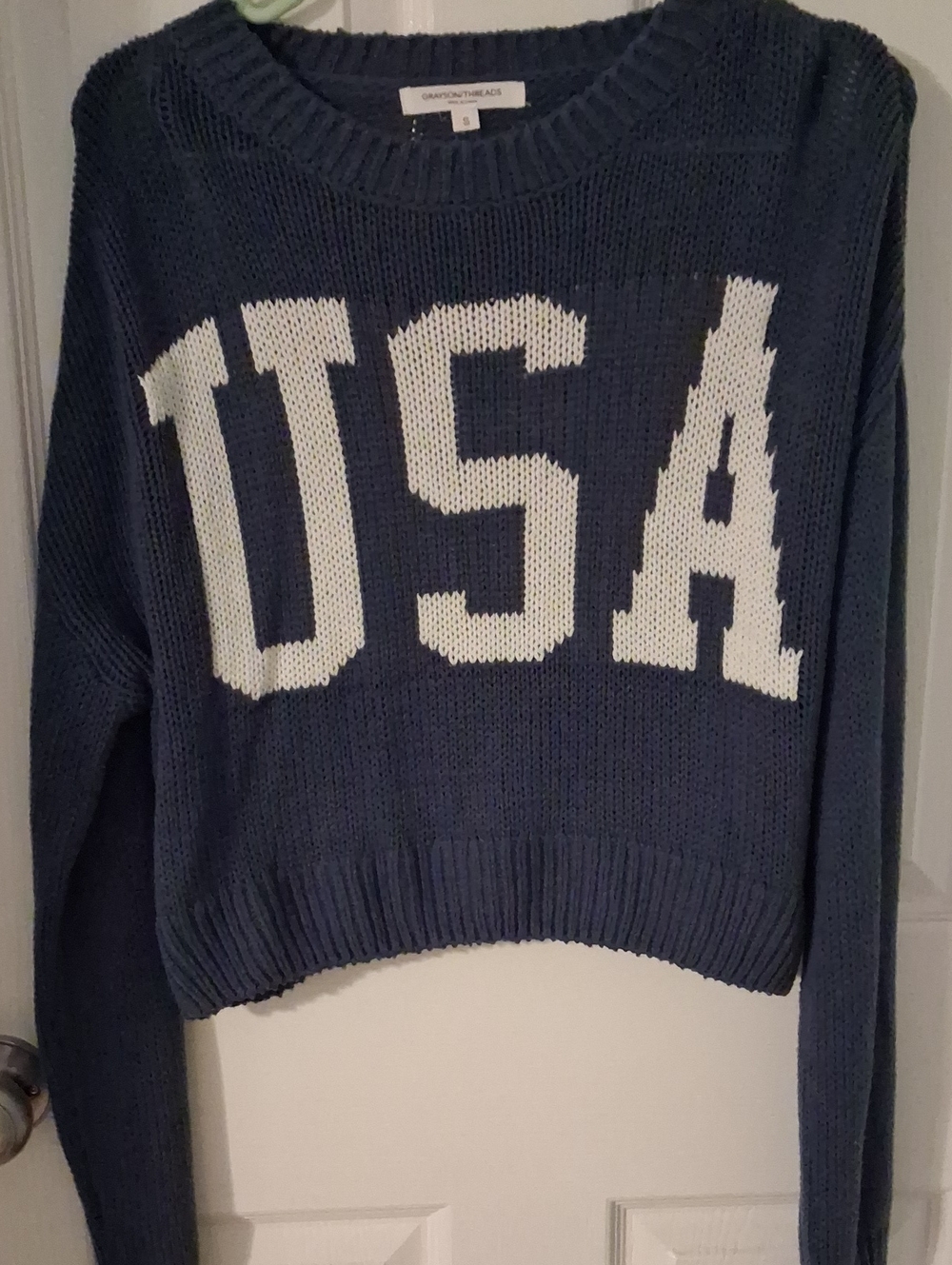 Grayson Threads Navy and White USA Crewneck Sweater